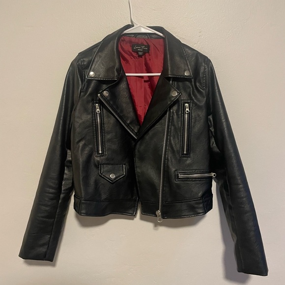 LOVE TREE Black Leather Jacket with Zippers & Buckles - Picture 2 of 7